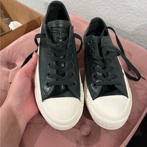 Converse Black Leather Low Top Sneakers with White Toe Cap